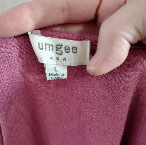 UMGEE Large Pink Dress Linen cotton blend Raw Hem Raglan short Sleeve - Picture 4 of 11